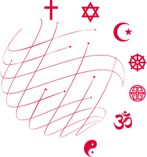 Logo dell’Associazione Istituto delle Culture Religiose De Luca: un globo con i simboli delle grandi culture religiose